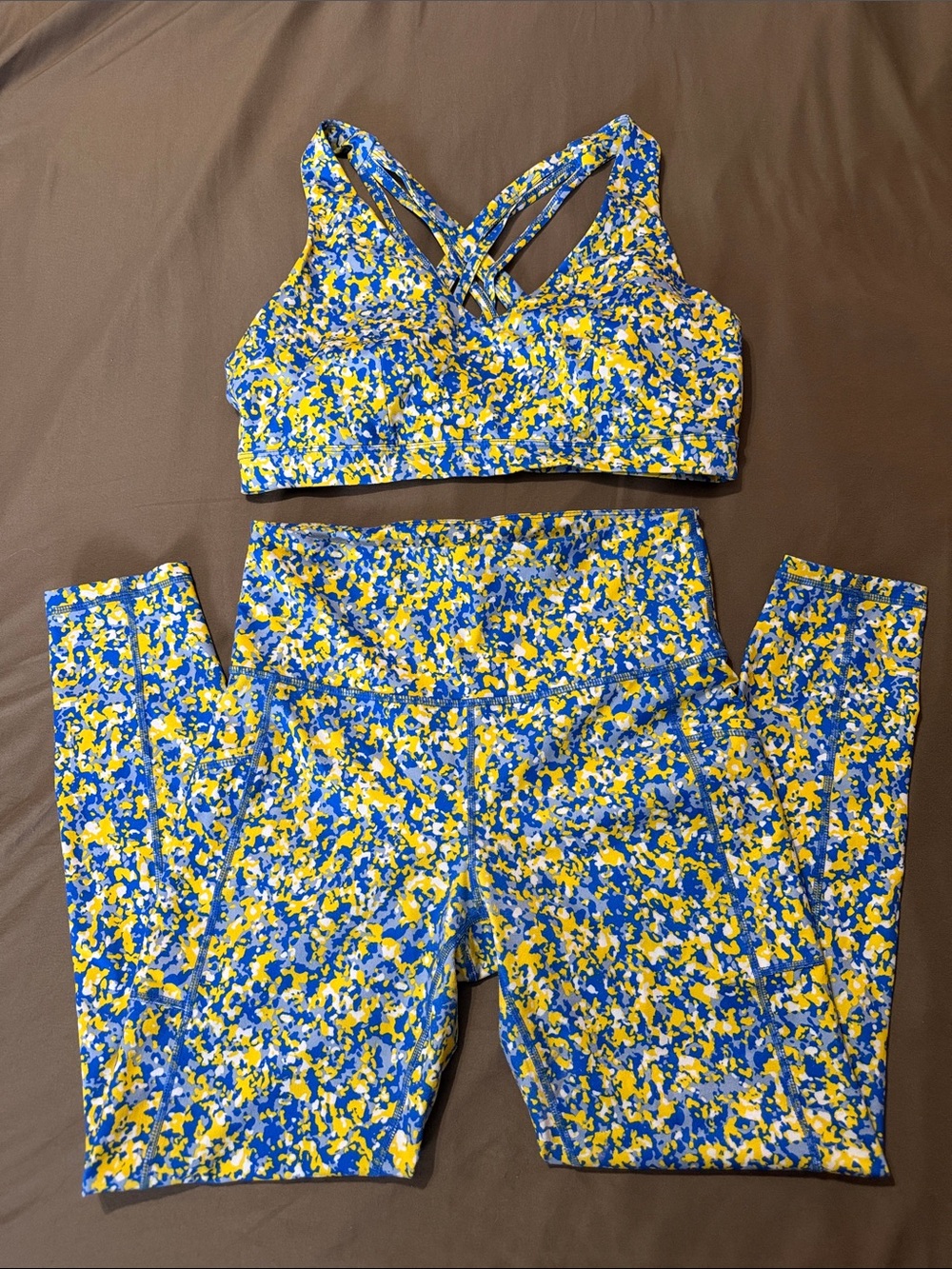 Ideology Blue & Yellow Abstract Print Legging Set